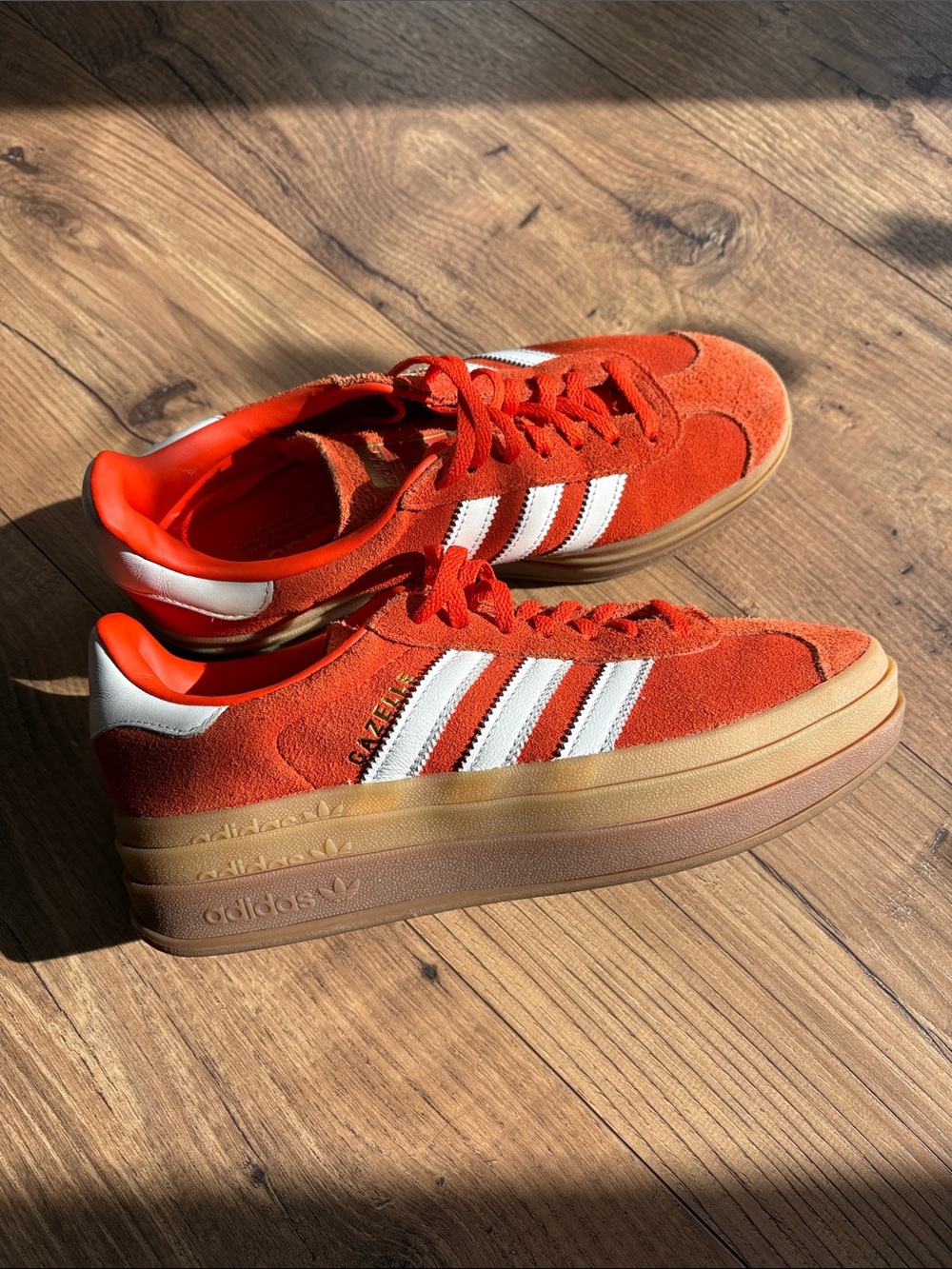 adidas Gazelle Platform Suede Sneakers in Bright Orange and White